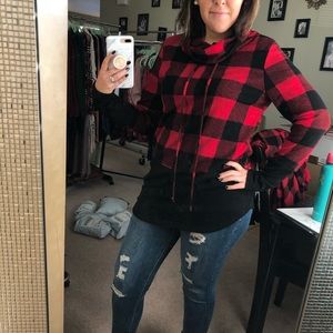 Buffalo Plaid Cowl Neck Sweater